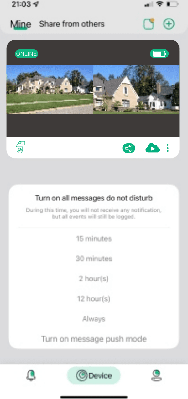 Panel para activar el modo No molestar para todos los mensajes con las opciones: 15 minutos, 30 minutos, 2 hora(s), 12 hora(s), Siempre