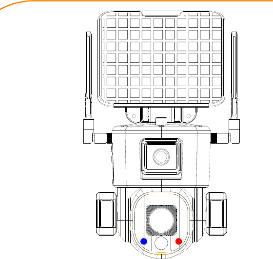 Camera front view showing the indicator light flashing alternately in red and blue